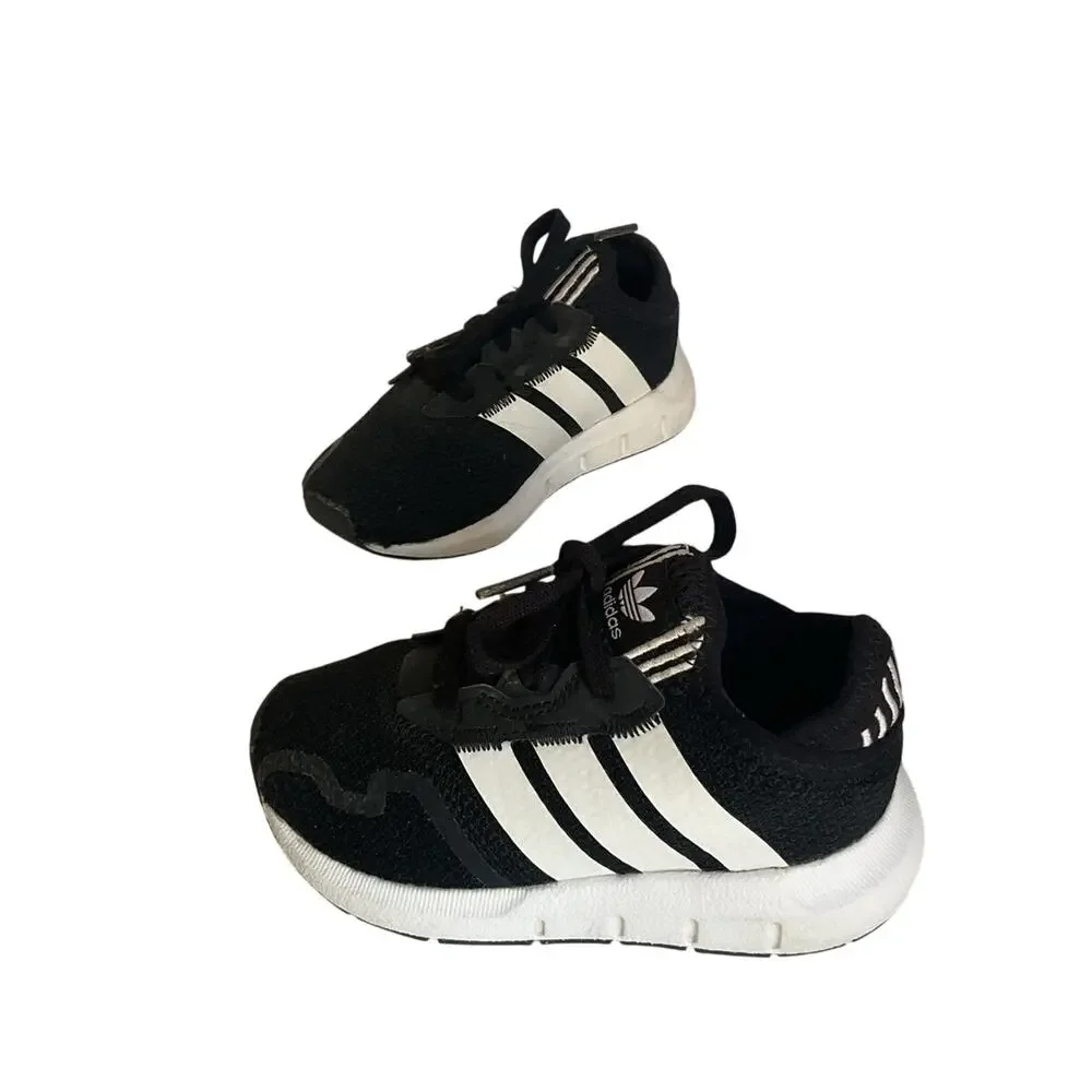 Adidas Swift Run X I Kids Size 8 Black White Sneakers Toddler Shoes FY2184